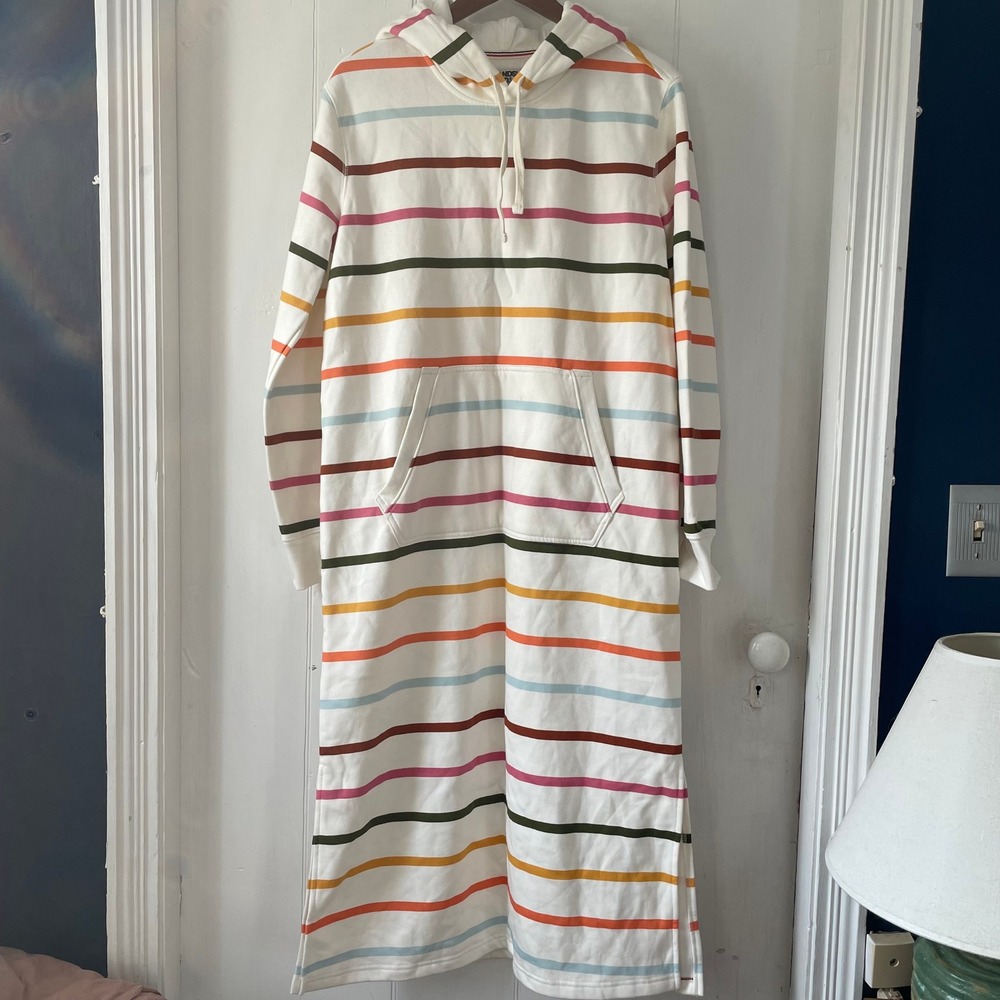 Lands End Striped Hoodie Dress Maxi Long Sleeve Casual Womens XS
